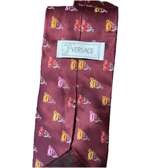 Versace Mens Silk Tie Burgundy Medusa Made in Italy Formal Cocktail - Picture 2 of 4